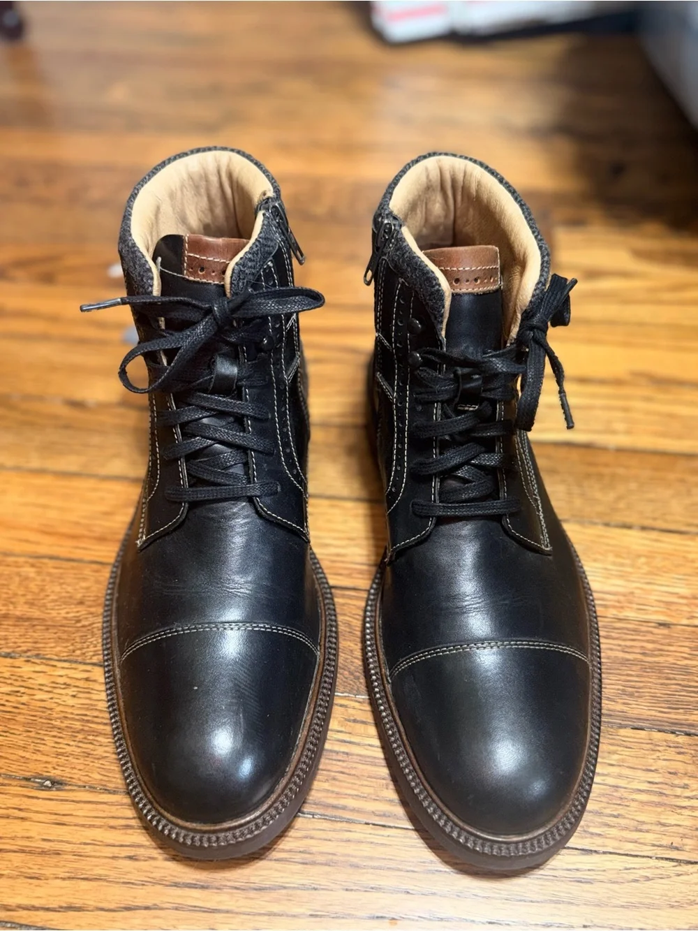 Johnston & Murphy Warner Cap Toe Black Leather Zip Boots Men's 9.5M